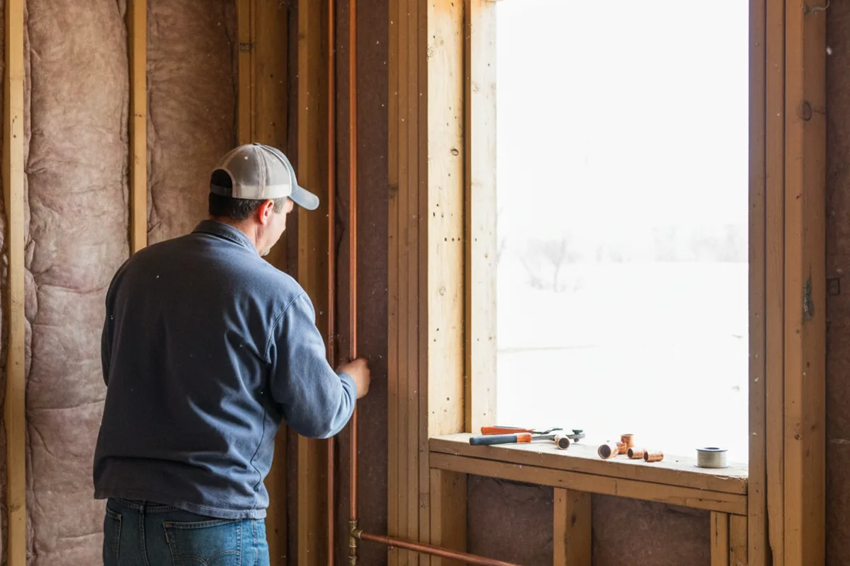 Licensed plumber running new copper supply lines in a Camp Sherman home