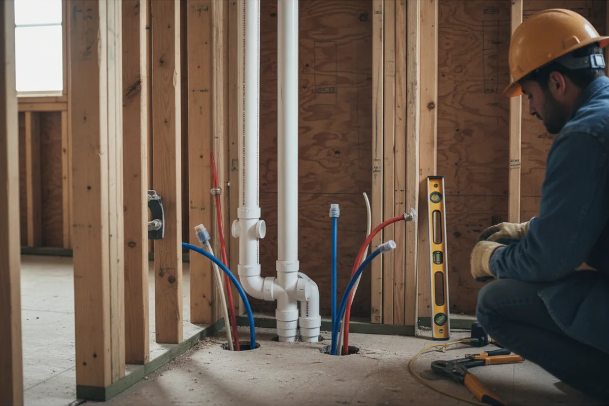Drain and supply rough-in during Leak Detection in Camp Sherman